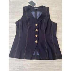Dark Denim Waist Coat Vest Chic Sleek Contrast Stitch Size 10
